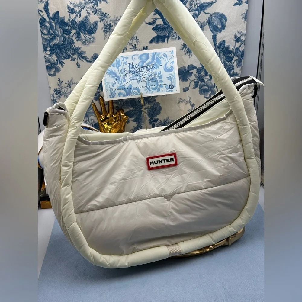 🆕 HUNTER 🧿 NWOT Large Framed Puffer Bag, White *MISSING CROSSBODY STRAP*